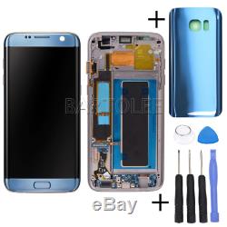 For Samsung Galaxy S7 Edge G935F Amoled LCD Display TouchScreen Frame Coral Blue